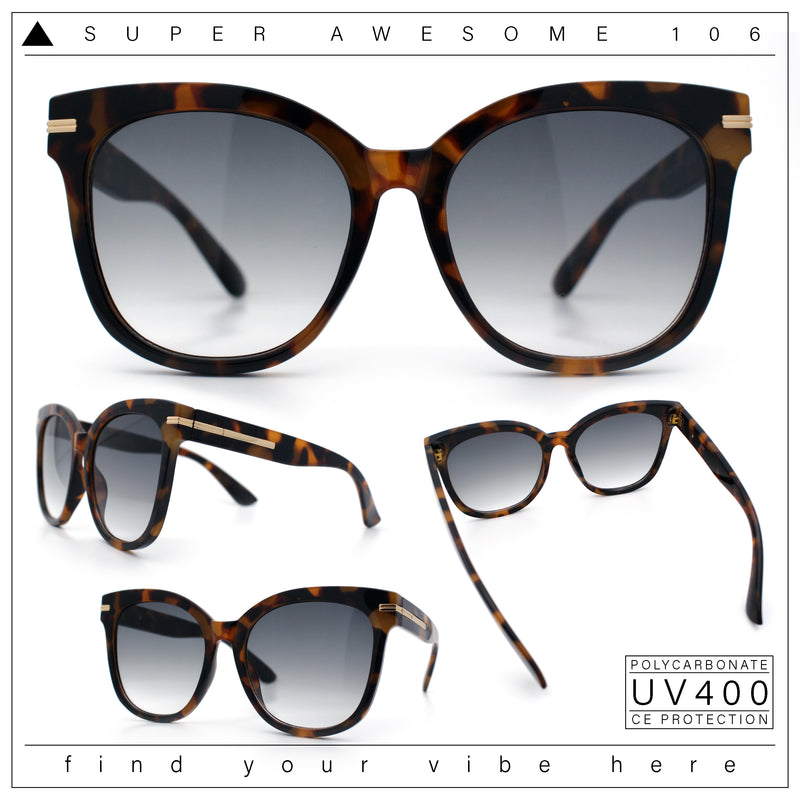 Womens XL Oversized High Temple Horn Rim Plastic Sunglasses