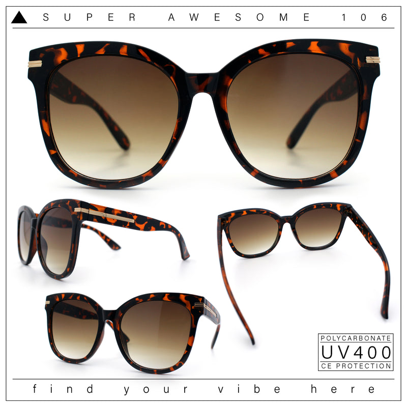 Womens XL Oversized High Temple Horn Rim Plastic Sunglasses