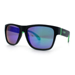 Mens Kush Teal Mirror Lens Sport Green Horn Rim Plastic Sunglasses