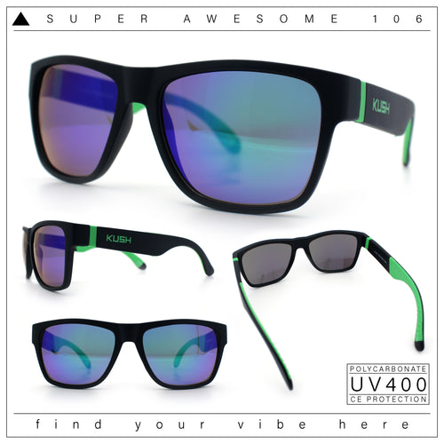 Mens Kush Teal Mirror Lens Sport Green Horn Rim Plastic Sunglasses