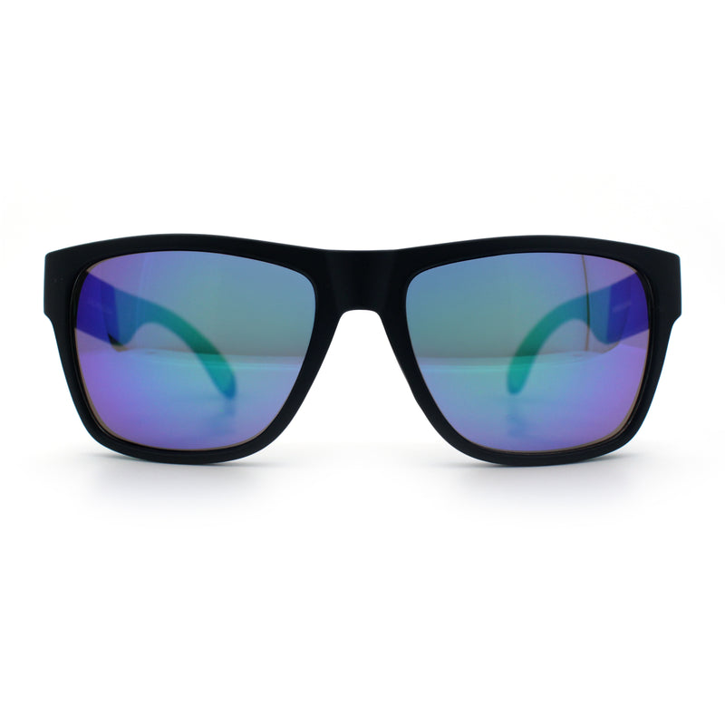 Mens Kush Teal Mirror Lens Sport Green Horn Rim Plastic Sunglasses