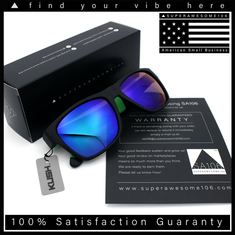 Mens Kush Teal Mirror Lens Sport Green Horn Rim Plastic Sunglasses