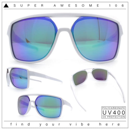 Mens Wrap Arm Oversized Sport Rectangle Mirror Lens Plastic Sunglasses