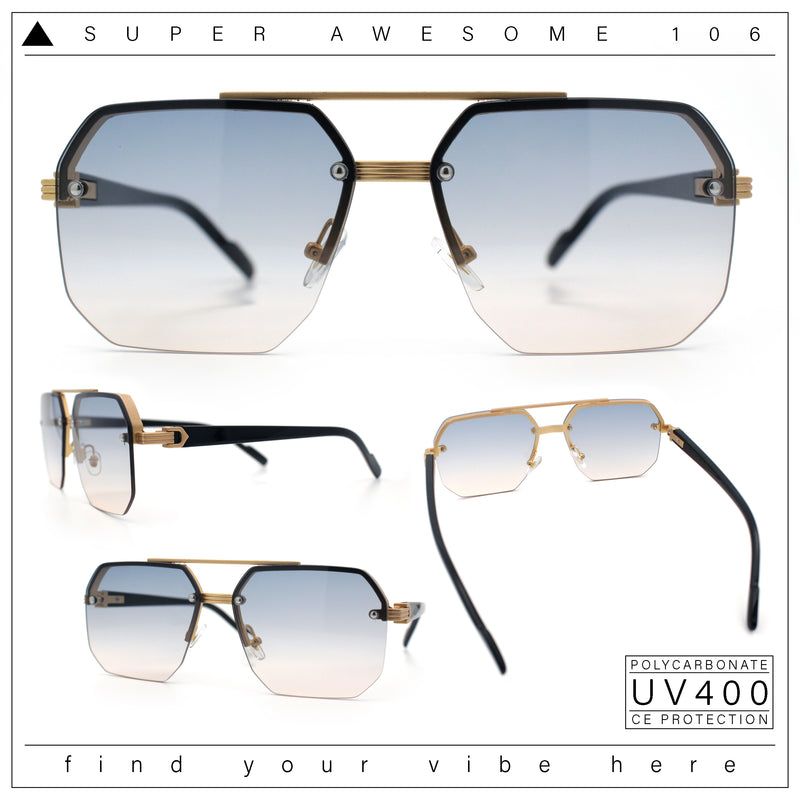 Luxury Mobster Rimless Half Rim Oversized Rectangle Metal  display picture 1