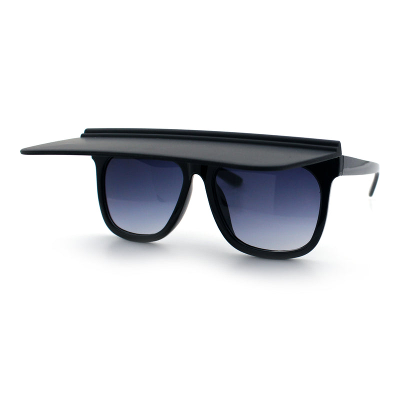 Unique Collapsible Sun Visor Horn Rim Hipster Plastic Sunglasses