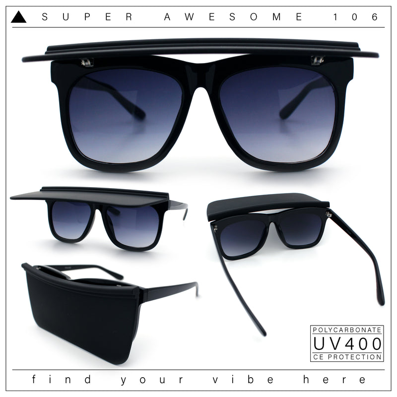 Unique Collapsible Sun Visor Horn Rim Hipster Plastic Sunglasses