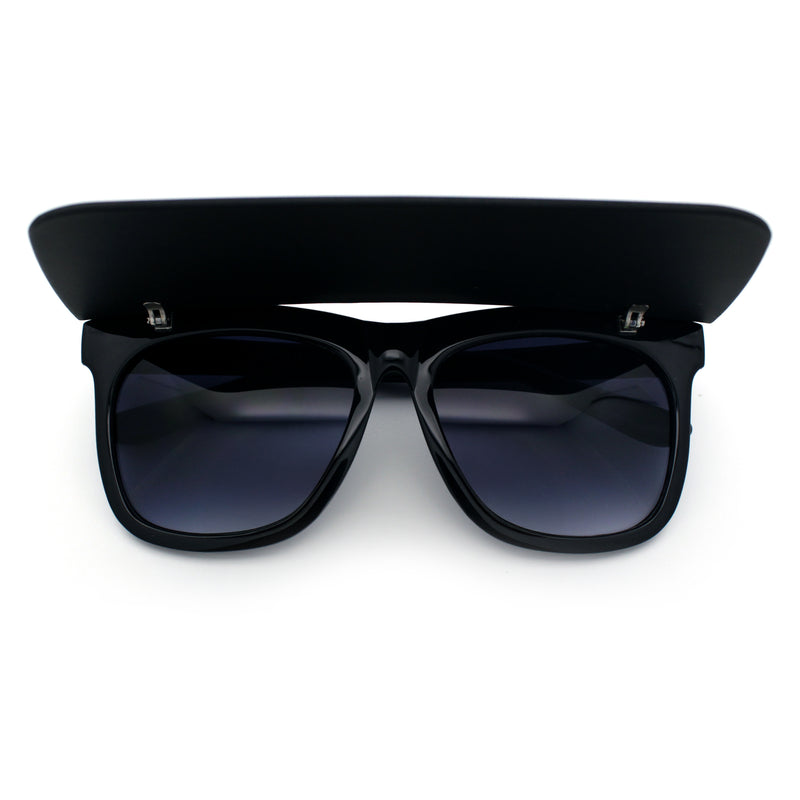 Unique Collapsible Sun Visor Horn Rim Hipster Plastic Sunglasses