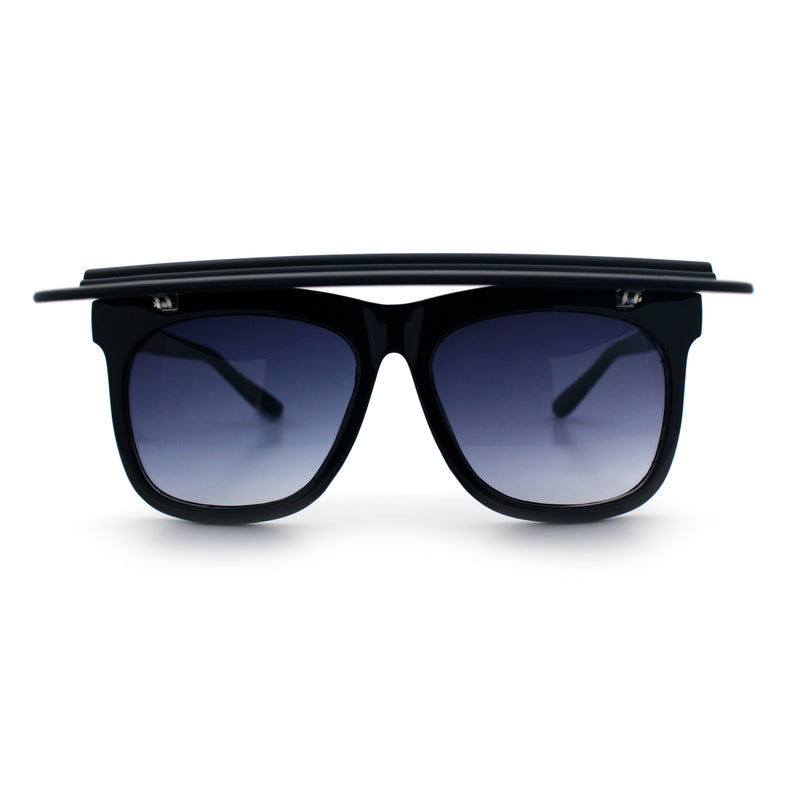 Unique Collapsible Sun Visor Horn Rim Hipster Plastic Sunglasses