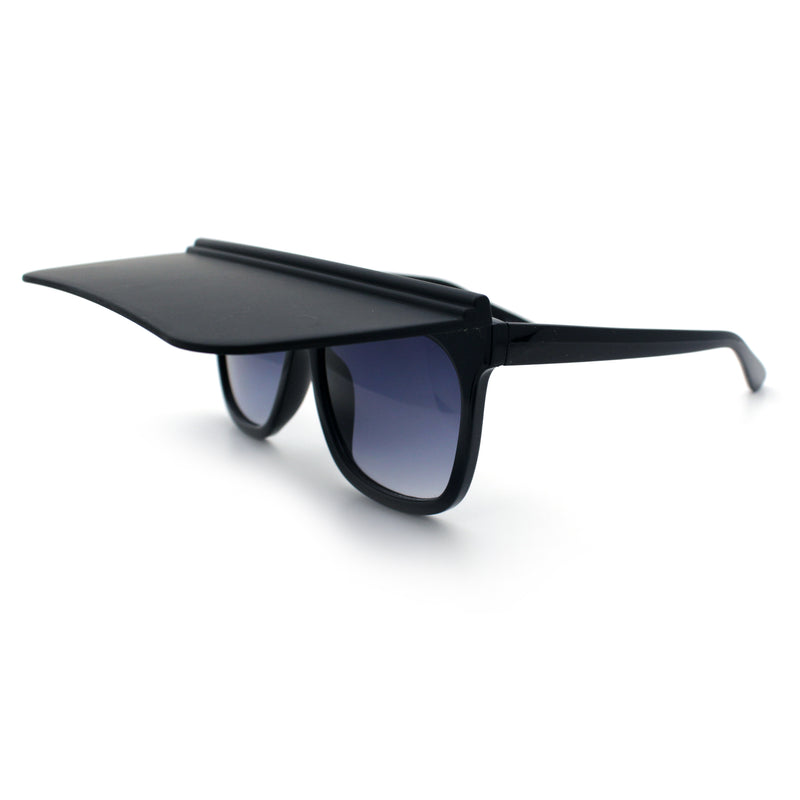 Unique Collapsible Sun Visor Horn Rim Hipster Plastic Sunglasses