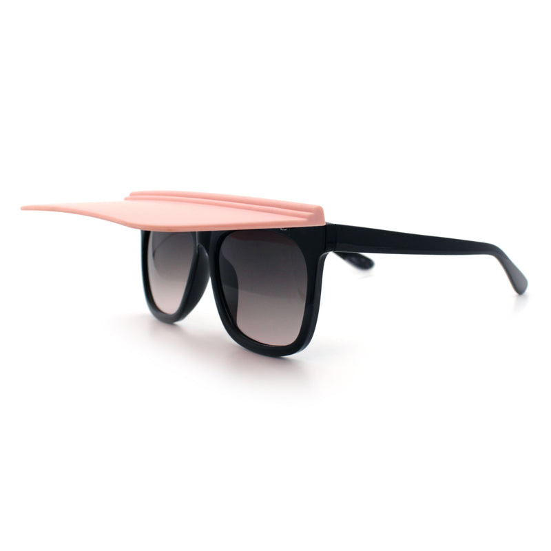 Unique Collapsible Sun Visor Horn Rim Hipster Plastic Sunglasses
