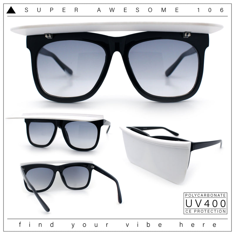 Unique Collapsible Sun Visor Horn Rim Hipster Plastic Sunglasses