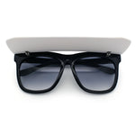 Unique Collapsible Sun Visor Horn Rim Hipster Plastic Sunglasses