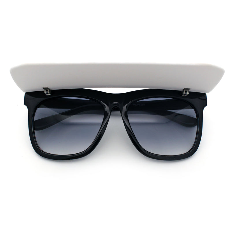Unique Collapsible Sun Visor Horn Rim Hipster Plastic Sunglasses