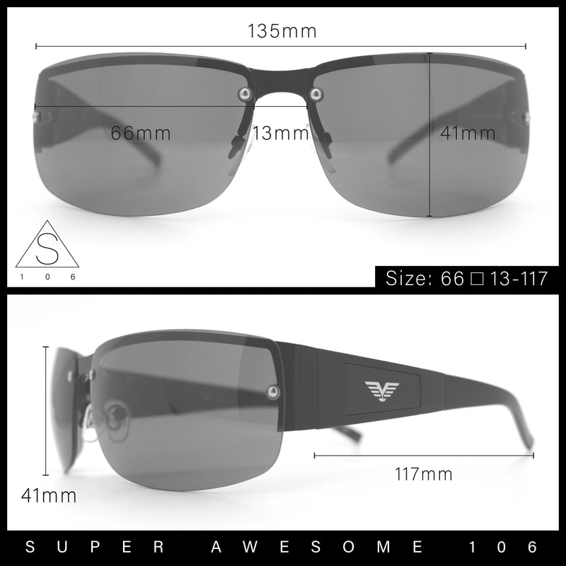 Mens 90s Refined Classic Wrap Rimless Rectangle Metal Fashion Sunglasses