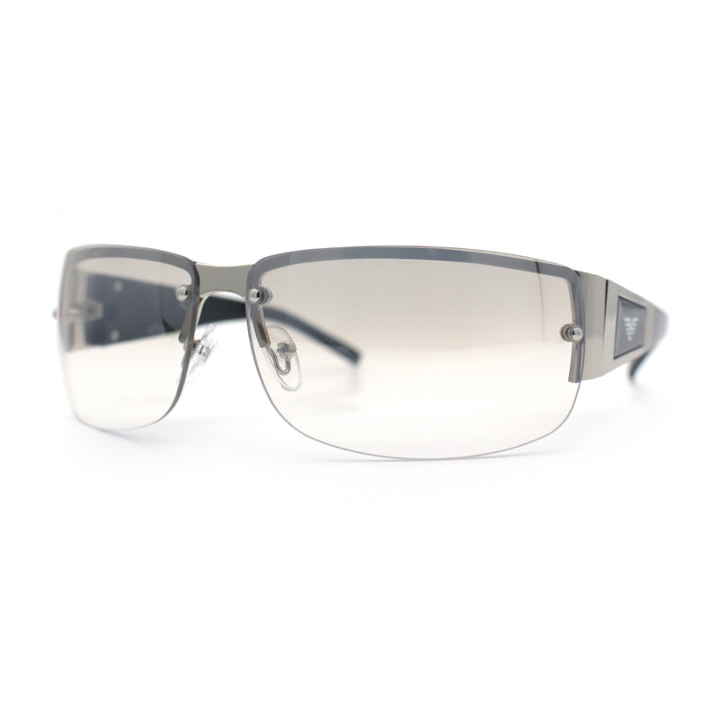 Mens 90s Refined Classic Wrap Rimless Rectangle Metal Fashion Sunglasses