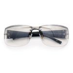Mens 90s Refined Classic Wrap Rimless Rectangle Metal Fashion Sunglasses