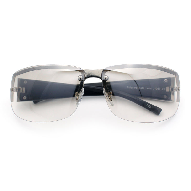 Mens 90s Refined Classic Wrap Rimless Rectangle Metal Fashion Sunglasses