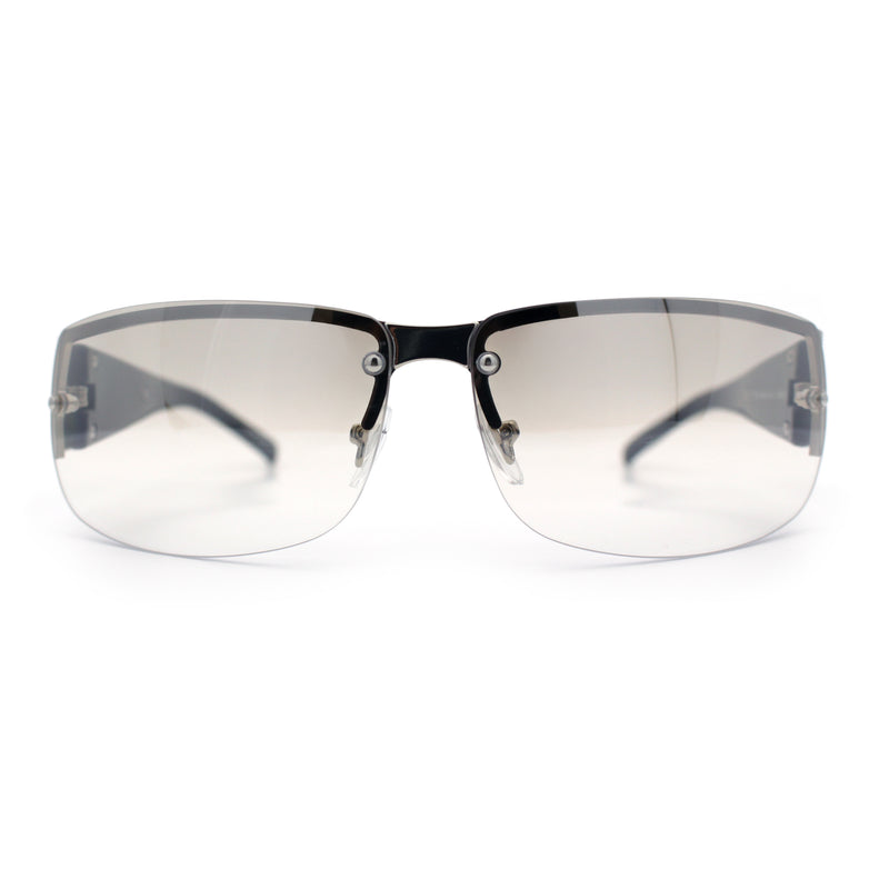 Mens 90s Refined Classic Wrap Rimless Rectangle Metal Fashion Sunglasses