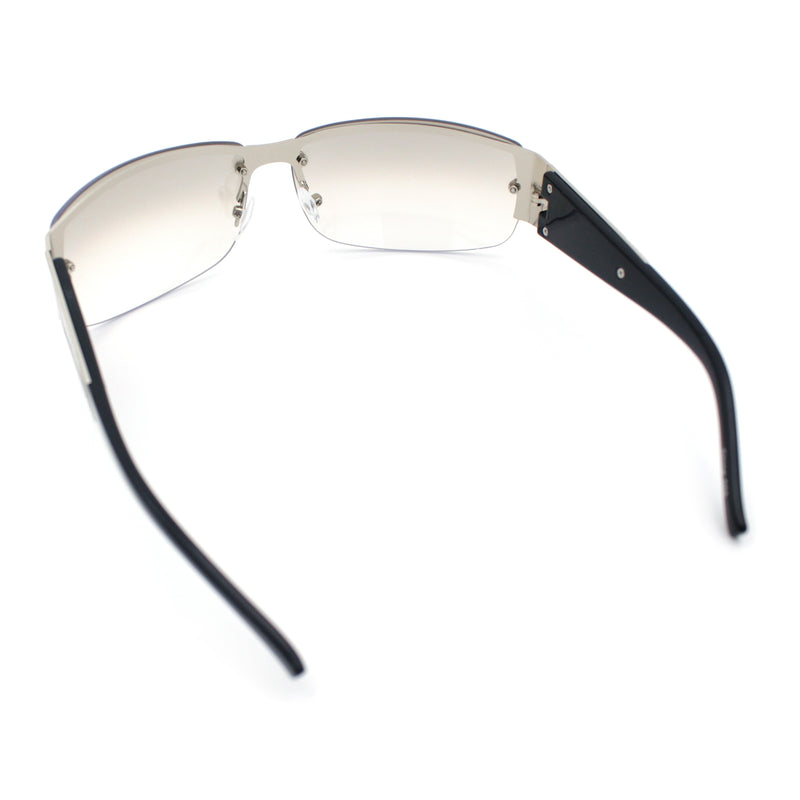 Mens 90s Refined Classic Wrap Rimless Rectangle Metal Fashion Sunglasses