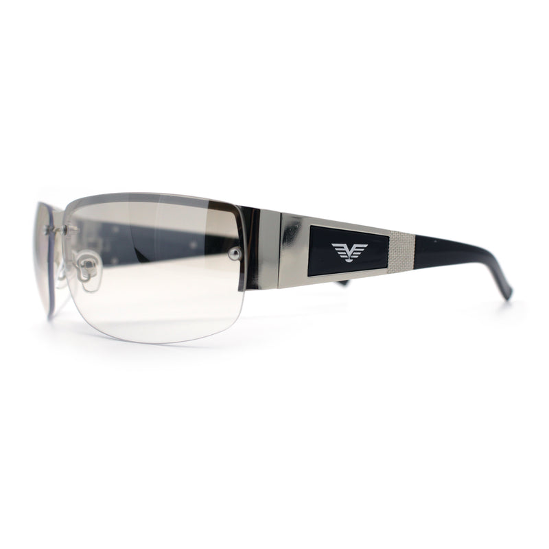 Mens 90s Refined Classic Wrap Rimless Rectangle Metal Fashion Sunglasses