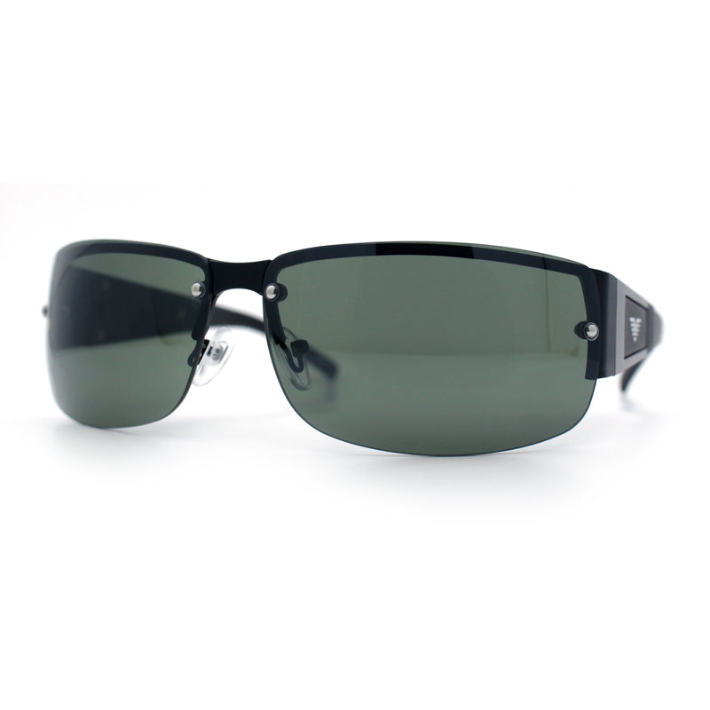Mens 90s Refined Classic Wrap Rimless Rectangle Metal Fashion Sunglasses