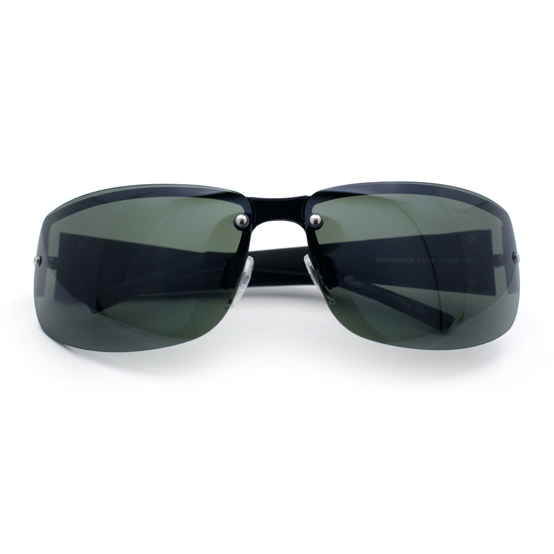 Mens 90s Refined Classic Wrap Rimless Rectangle Metal Fashion Sunglasses