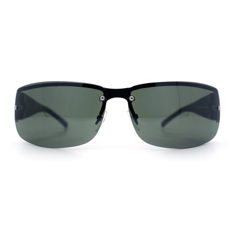 Mens 90s Refined Classic Wrap Rimless Rectangle Metal Fashion Sunglasses