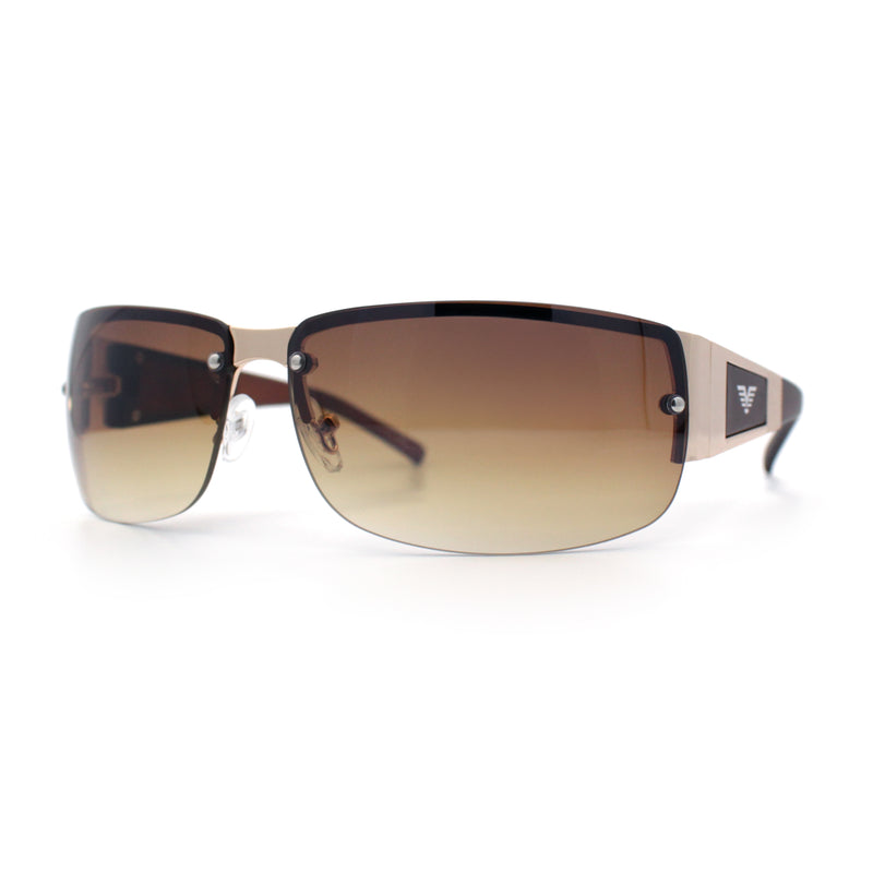 Mens 90s Refined Classic Wrap Rimless Rectangle Metal Fashion Sunglasses