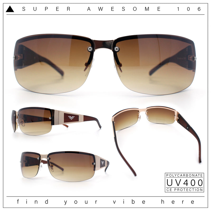 Mens 90s Refined Classic Wrap Rimless Rectangle Metal Fashion Sunglasses