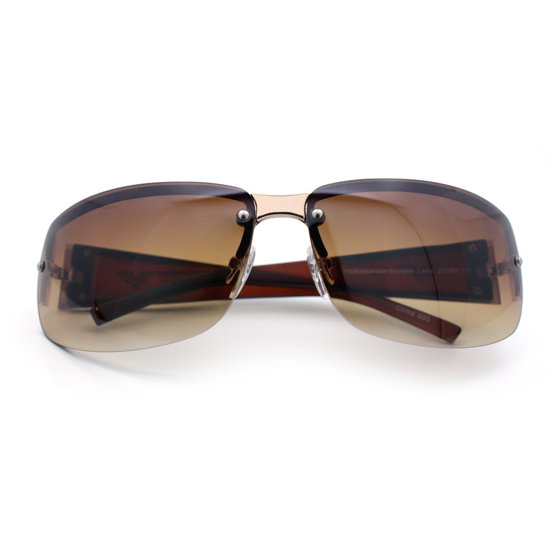 Mens 90s Refined Classic Wrap Rimless Rectangle Metal Fashion Sunglasses
