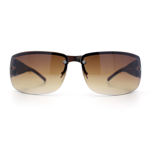 Mens 90s Refined Classic Wrap Rimless Rectangle Metal Fashion Sunglasses