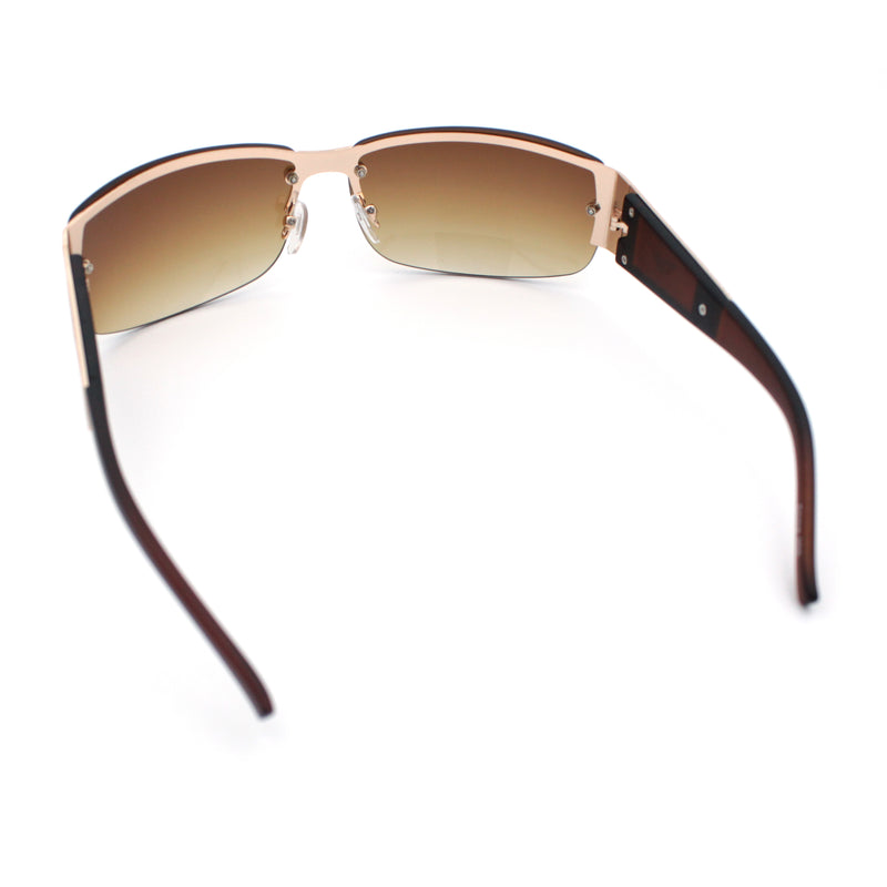 Mens 90s Refined Classic Wrap Rimless Rectangle Metal Fashion Sunglasses