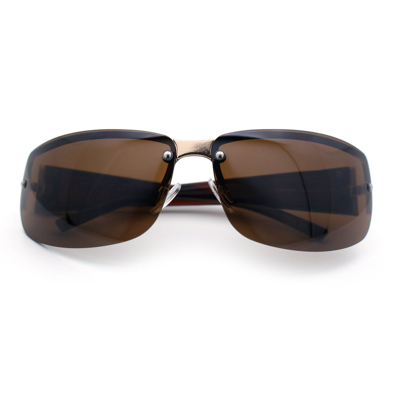 Mens 90s Refined Classic Wrap Rimless Rectangle Metal Fashion Sunglasses