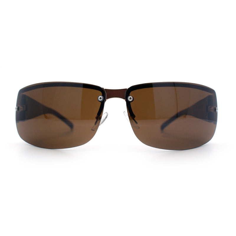 Mens 90s Refined Classic Wrap Rimless Rectangle Metal Fashion Sunglasses