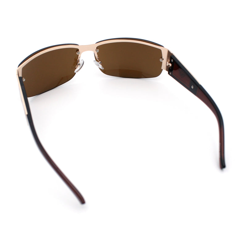 Mens 90s Refined Classic Wrap Rimless Rectangle Metal Fashion Sunglasses