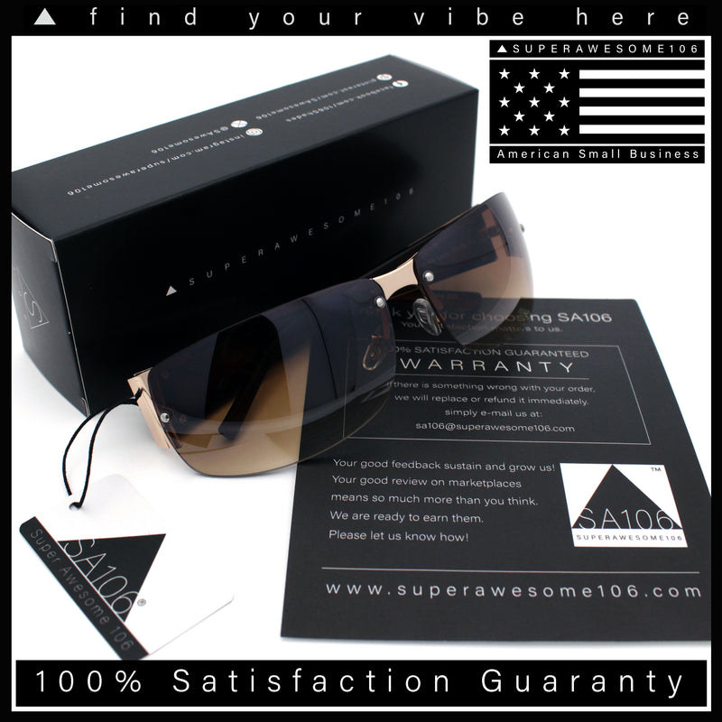 Mens 90s Refined Classic Wrap Rimless Rectangle Metal Fashion Sunglasses