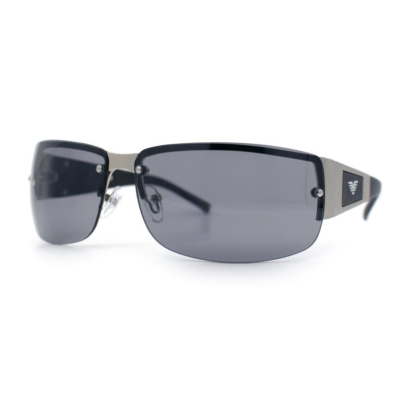 Mens 90s Refined Classic Wrap Rimless Rectangle Metal Fashion Sunglasses