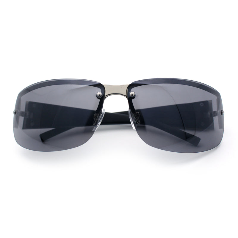 Mens 90s Refined Classic Wrap Rimless Rectangle Metal Fashion Sunglasses