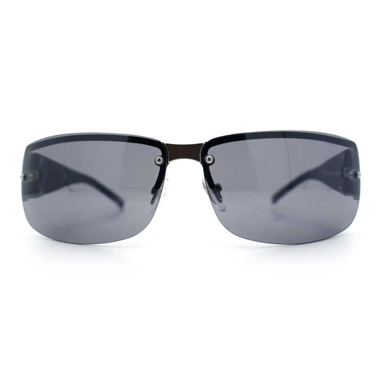Mens 90s Refined Classic Wrap Rimless Rectangle Metal Fashion Sunglasses