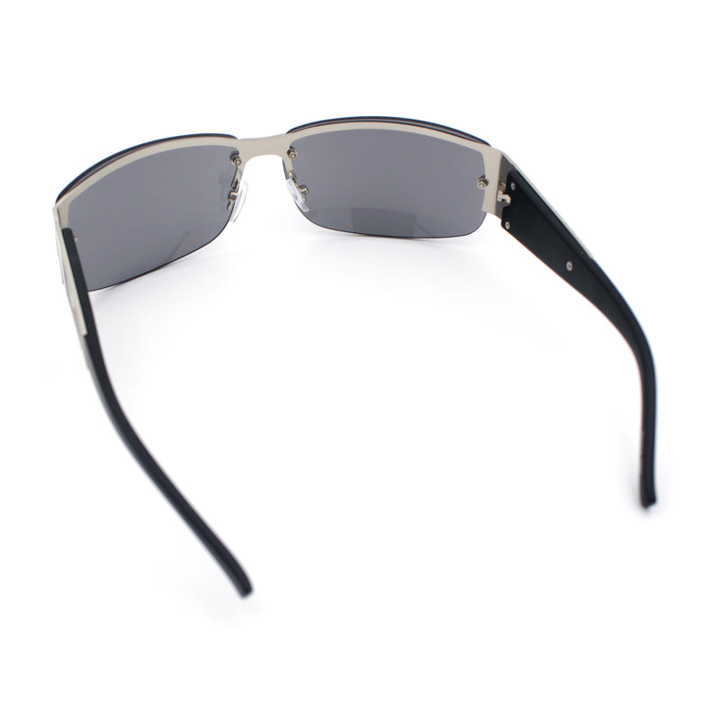 Mens 90s Refined Classic Wrap Rimless Rectangle Metal Fashion Sunglasses