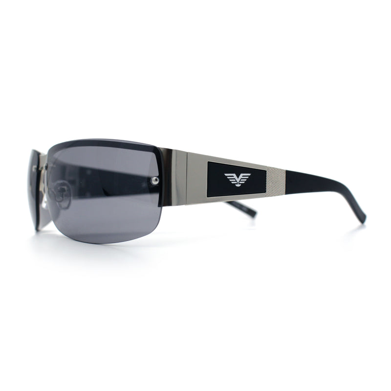 Mens 90s Refined Classic Wrap Rimless Rectangle Metal Fashion Sunglasses