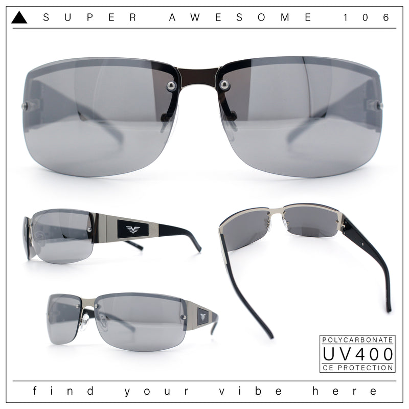 Mens 90s Refined Classic Wrap Rimless Rectangle Metal Fashion Sunglasses