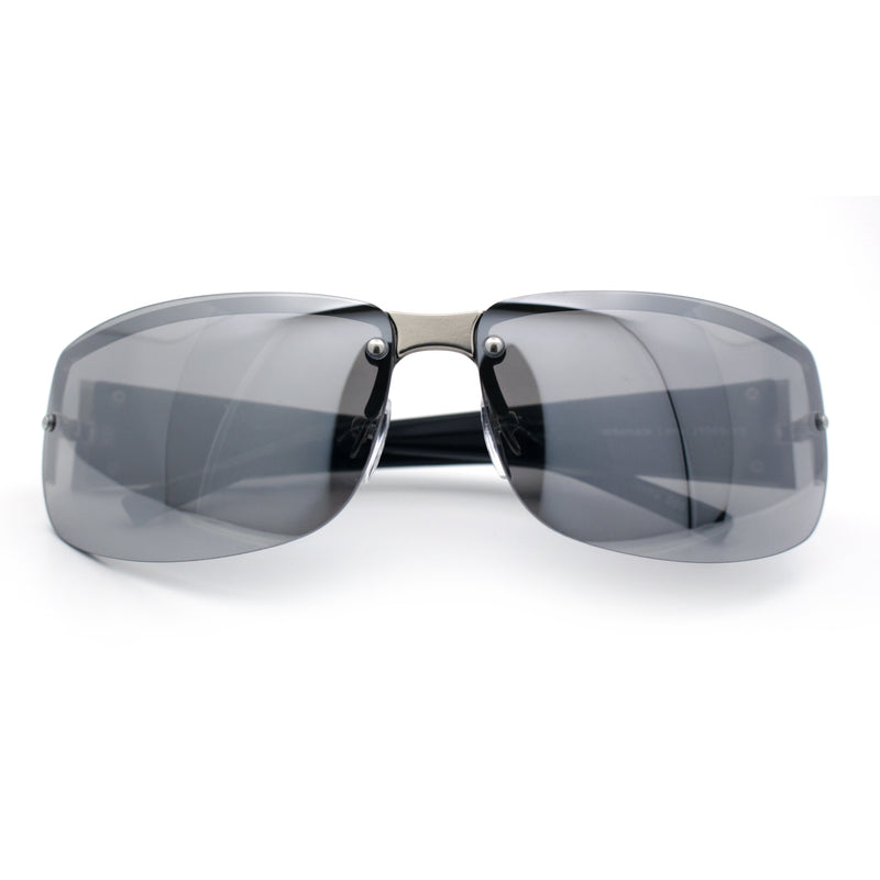Mens 90s Refined Classic Wrap Rimless Rectangle Metal Fashion Sunglasses