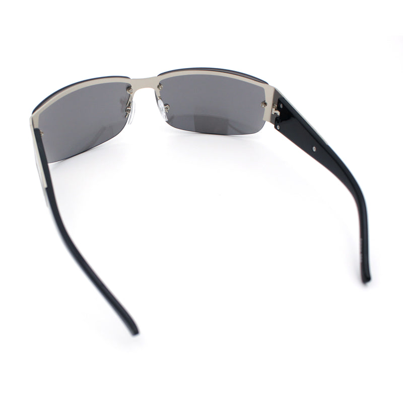 Mens 90s Refined Classic Wrap Rimless Rectangle Metal Fashion Sunglasses