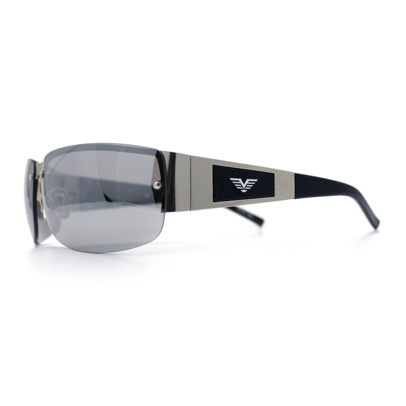 Mens 90s Refined Classic Wrap Rimless Rectangle Metal Fashion Sunglasses