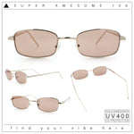 Mens Small Snug Narrow Rectangular Pimp Metal Rim Sunglasses