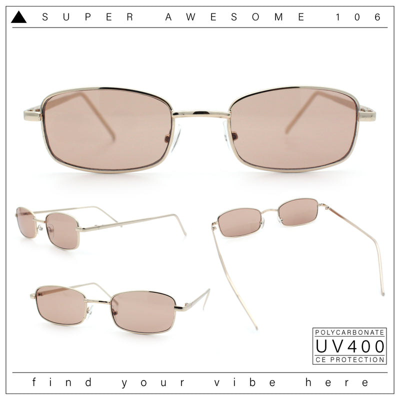 Mens Small Snug Narrow Rectangular Pimp Metal Rim Sunglasses