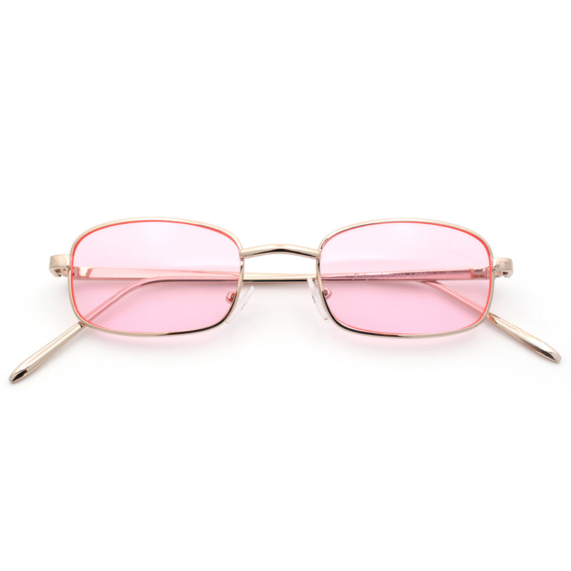 Mens Small Snug Narrow Rectangular Pimp Metal Rim Sunglasses