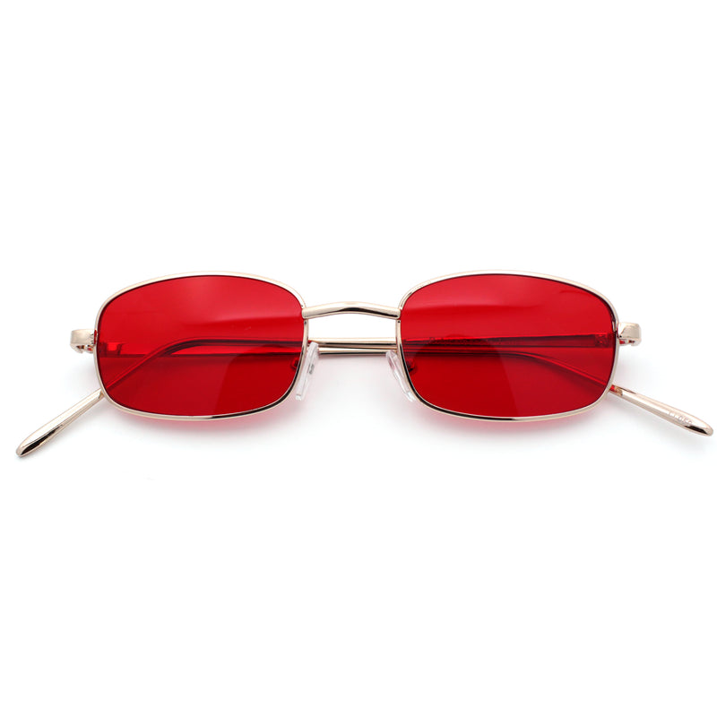 Mens Small Snug Narrow Rectangular Pimp Metal Rim Sunglasses