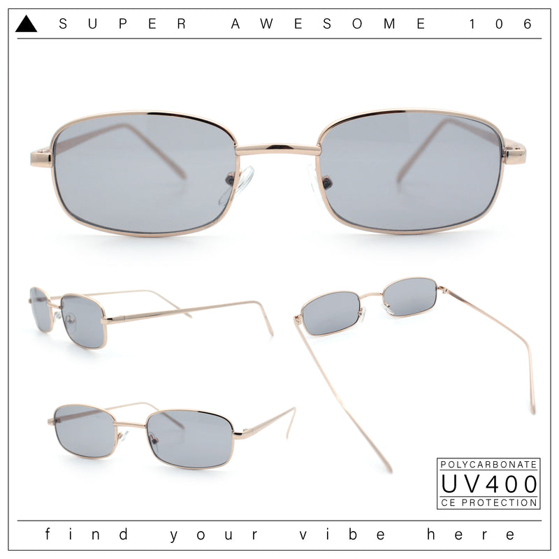 Mens Small Snug Narrow Rectangular Pimp Metal Rim Sunglasses